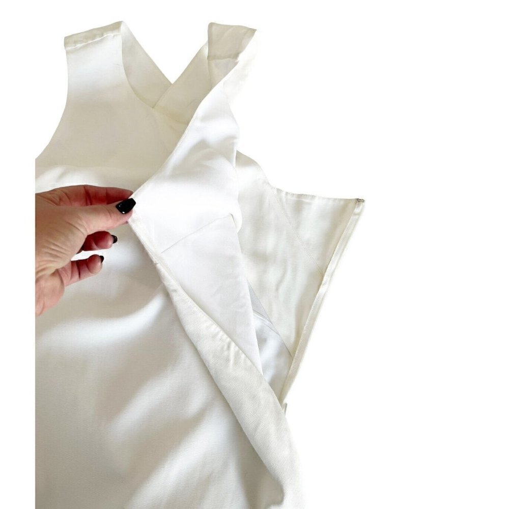 Sandro Paris Women’s Sz 1 Cream Cross Back Shift Dress w/ White Ruffle Hem - Picture 7 of 9